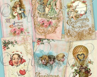 SHABBY CHRISTMAS TAgS Digital Images  -printable download file- Scrapbook Printable Sheet
