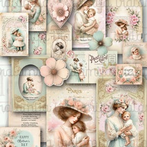 MOTHERS DAY Vintage French Junk Journal Ephemera Kit Floral Digital Fussy Cut Victorian Paper Shabby Digital Kit Tags Envelope Iralamijashop