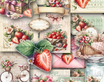 パッチワークイチゴのファジーカット、ジャンクジャーナルキット