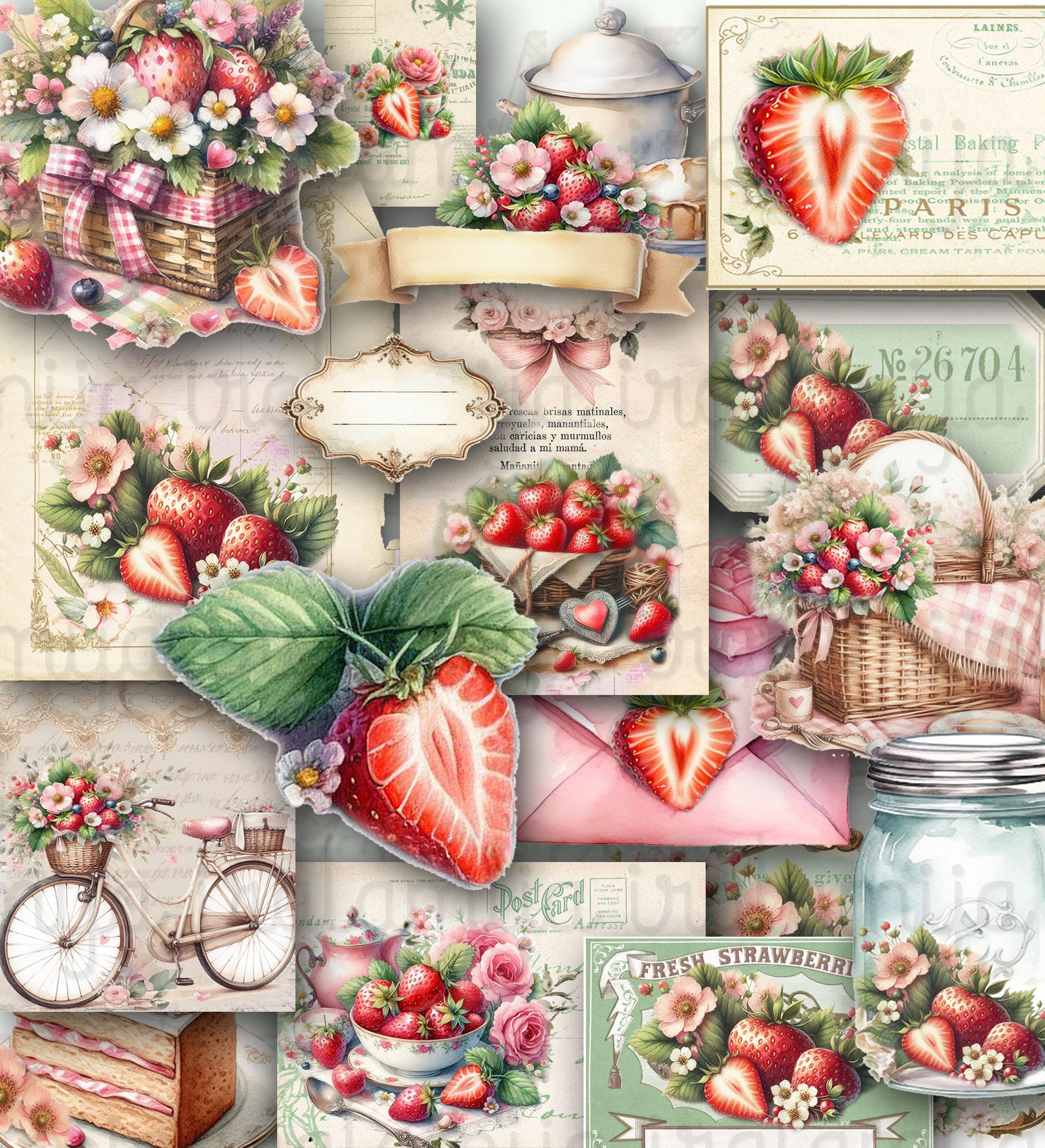 STRAWBERRY Junk Journal Kit Printable Vintage Strawberry Ephemera ...