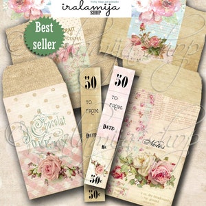 ENVELOPES SHABBY Diário de Junk, Bolsos, Download Digital, Planejador, Floral, Shabby, Kit, Recortes, BuJo, Flip Book, Iralamijashop, Rosas