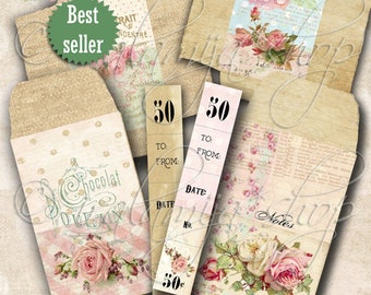 SHABBY ENVELOPES Junk Journal, Pockets, Digital Download, Planner, Floral, Shabby, Kit, Cut Outs, BuJo, Flip Book, Iralamijashop, Roses
