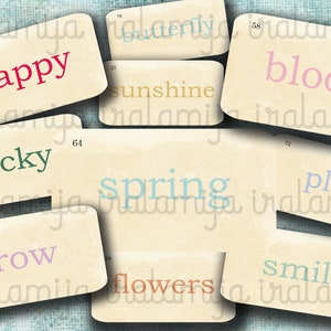 Spring FLASHCARDS Collage Digital Images -printable download file- Flashcards -Mini Flashcards -Vintage Flashcards -Old Flashcard / Spring