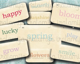 Printemps FLASHCARDS Collage d'Images numériques - fichier imprimable à télécharger - Flashcards - Mini Flashcards - Flashcards vintage - Old Flashcards / Spring