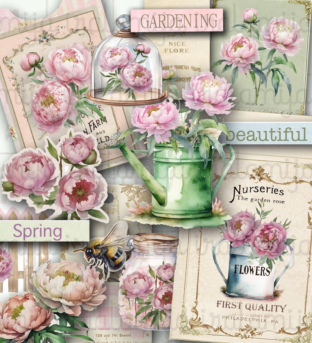 PEONIES Junk Journal Digital Paper Journal Floral Paper Vintage ...
