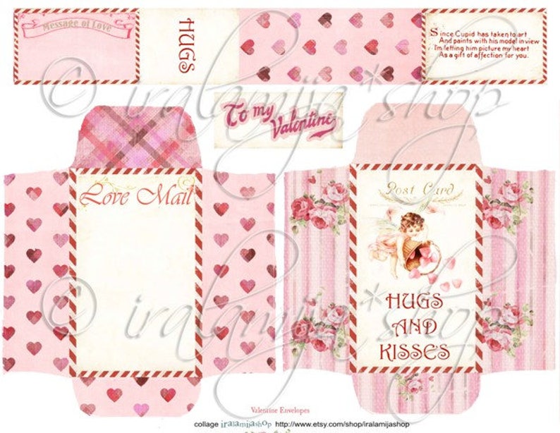 VALENTINE ENVELOPES Printable Digital Images Valentines Day Etsy