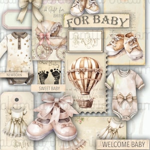 Diario basura BEBÉ NEUTRAL Imágenes digitales Papeles de colores neutros para recién nacidos Baby shower Descarga digital Efímera Imprimible digital Iralamijashop