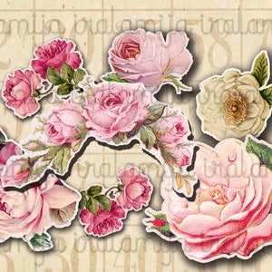 Rosas recortables, 5 imágenes digitales para imprimir, rosas para álbumes de recortes, imágenes imprimibles de rosas para diario basura, rosas vintage recortables, flores, Iralamijashop
