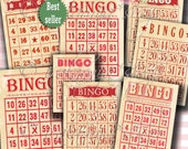 Printable Bingo Cards - RED BINGO CARDS / Vintage Bingo Cards / Images / Vintage Style printable Bingo cards / Bingo Card / Red Bingo Cards