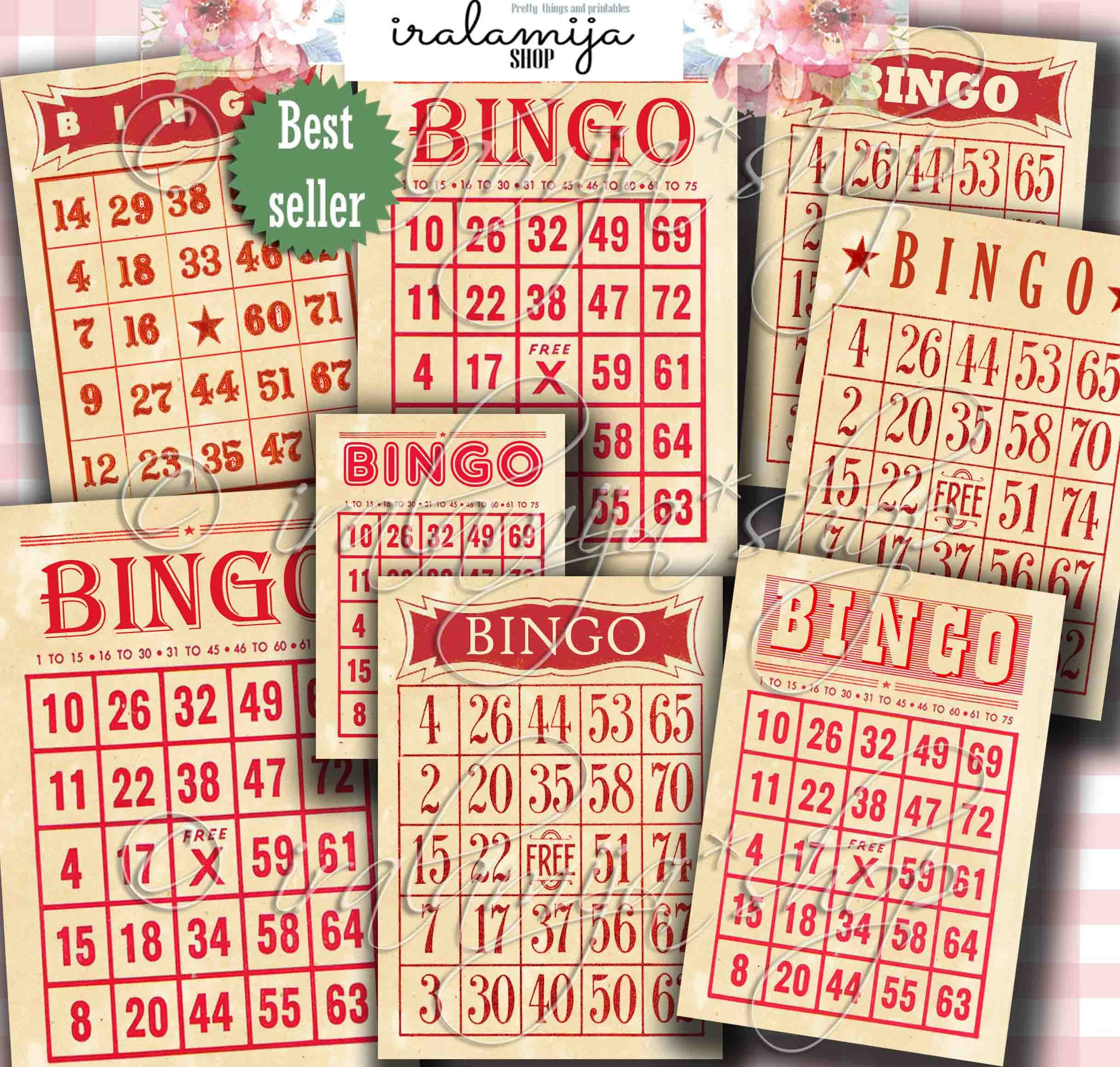 Printable Bingo Cards RED BINGO CARDS Vintage Bingo Cards Etsy