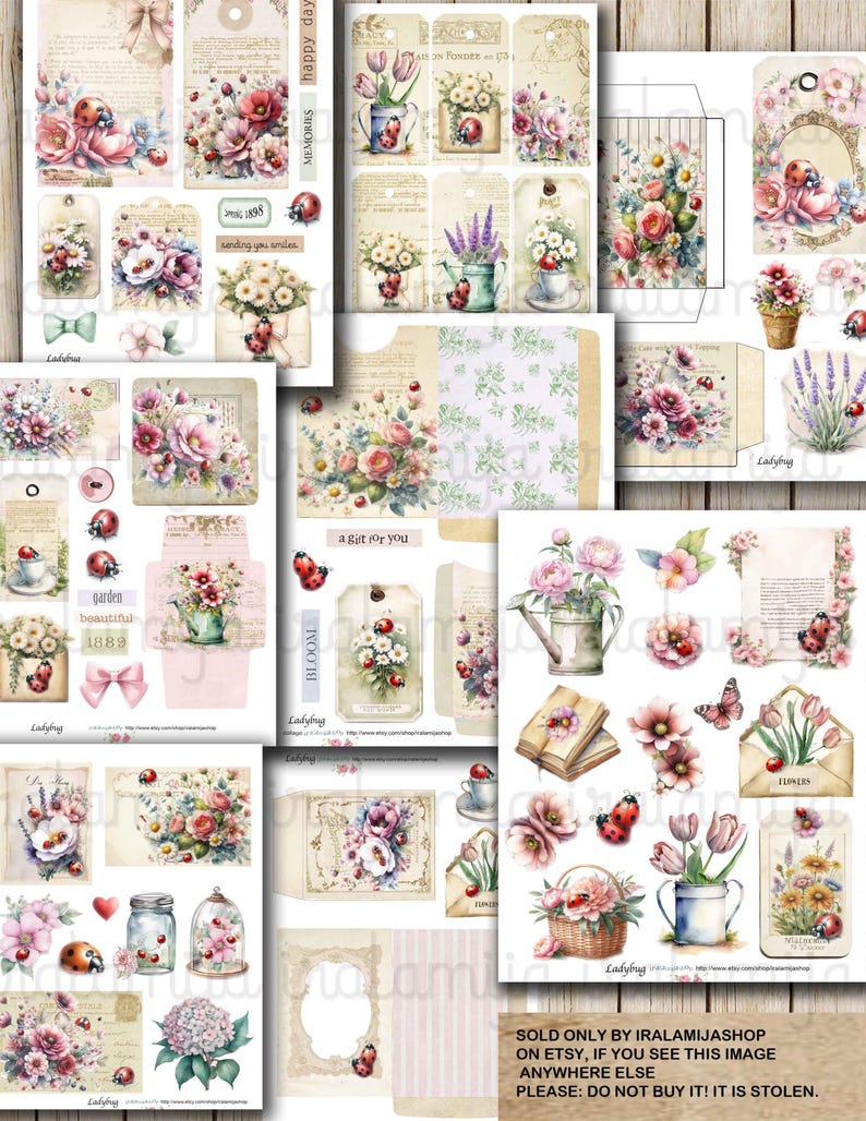 LADYBUG Junk Journal Digital Paper Journal Pages Floral Garden Digital ...