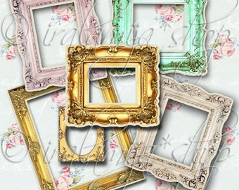 VINTAGE FRAMES Collage Digital Images - printable download file Digital Collage Sheet Vintage Paper Scrapbook