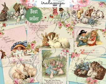 OSTERHASE Vintage Ephemera Digitale Bilder Ostern Junk Journal Printable Shabby Osterhasenbilder Osterkarten Iralamijashop