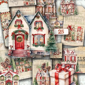 ALDEA NAVIDEÑA, Diario basura, Planificador, Descarga digital, Casa, Nieve, Papel, Recortes navideños, Pegatinas, Vintage, Iralamijashop, Etiquetas,