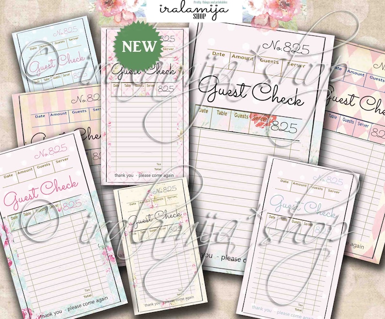 Printable Guest Check Vintage Style Guest Check / Vintage Guest Check/ Scrapbook/ Printable Guest Check/ Shabby Guest Check/ Guest Checks image 1