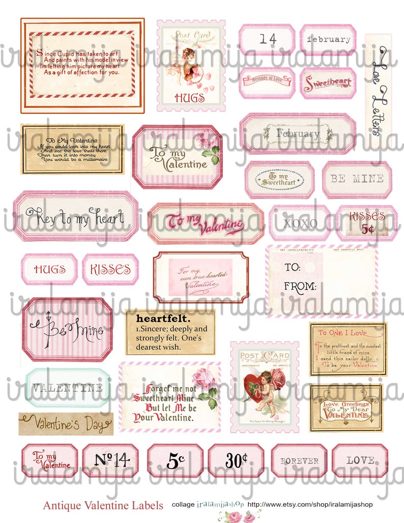 VALENTINE LABELS Printable Digital Images printable download /Antique Valentines Day Printable / valentines Day / Valentines / Valentine image 4