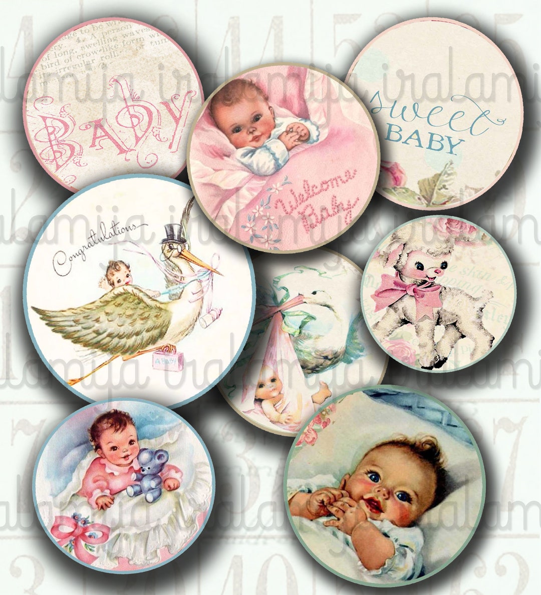 BEBE ROUND TAGS Collage Digital Images printable Download - Etsy