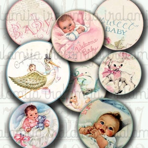 BEBE ROUND TAGS Collage Digital Images -printable download file Digital Collage Sheet Vintage Paper Scrapbook