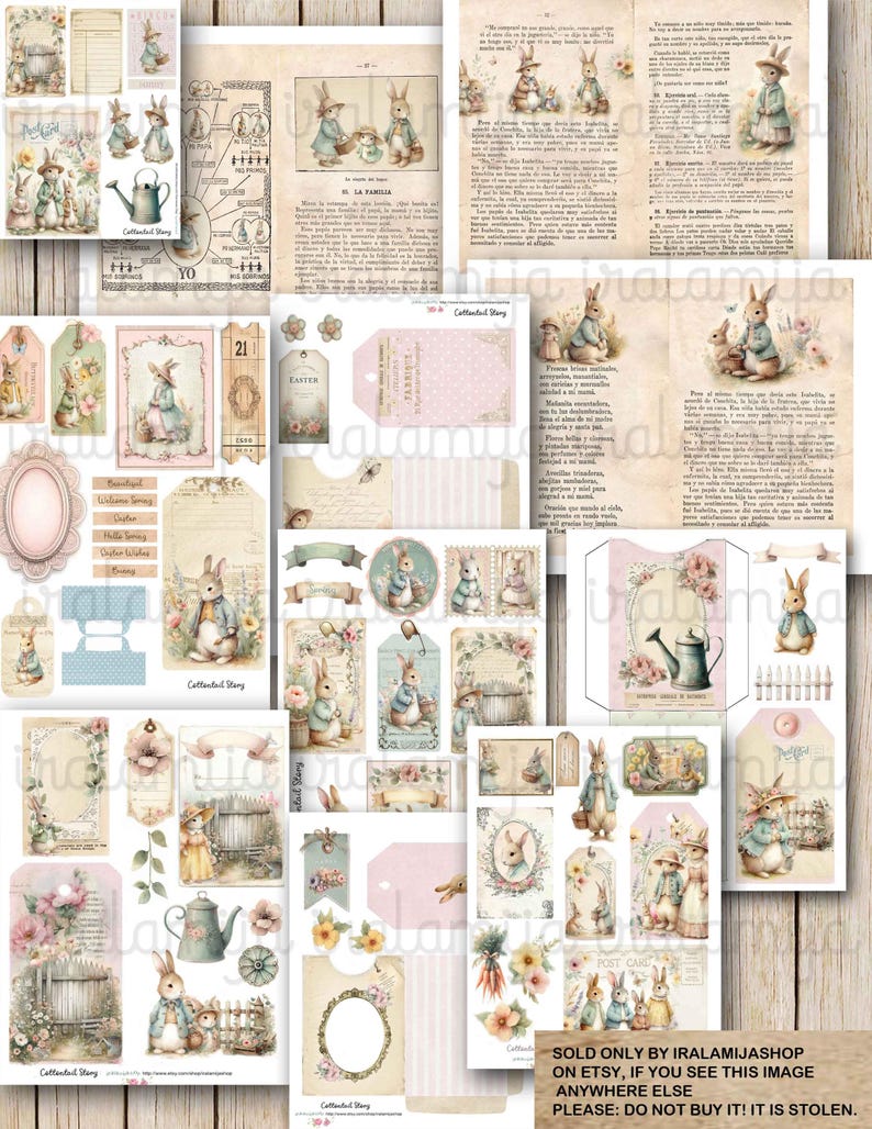 COTTONTAIL STORY Junk Journal Ephemera Digital Fussy Cut Journal Rabbit ...