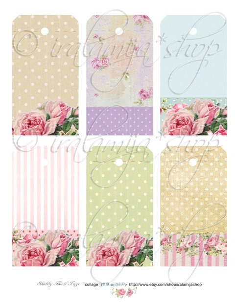 Printable Download SHABBY FLORAL TAGS Collage Digital Images -printable ...