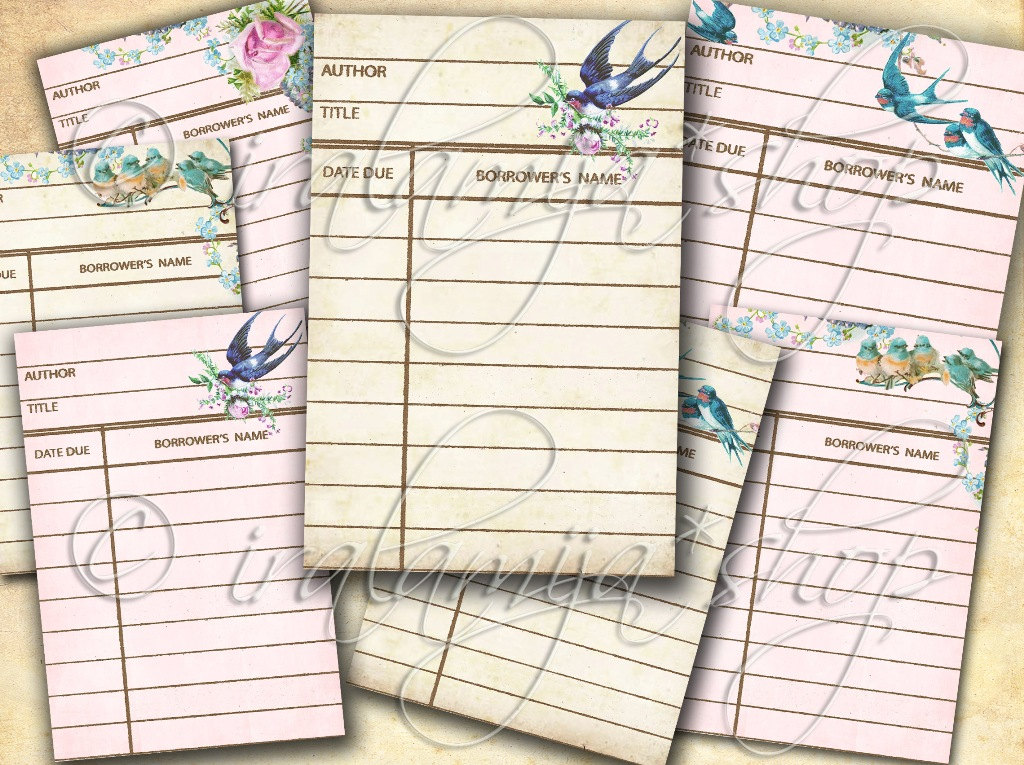 Printable Images VINTAGE LIBRARY CARDS Collage Digital Images - Etsy