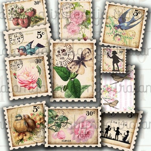 Old Stamps, Faux, Printable Stamps, Junk Journal, Ephemera, Papers, Collage Sheet, Scrapbook / Digi Kit /  Digital Stamps / Old Stamps