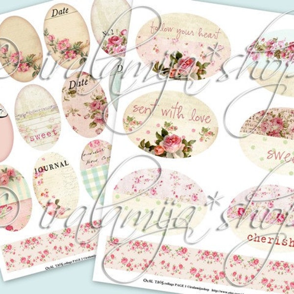 OVAL TAGS Collage Digital Images -printable download  file-