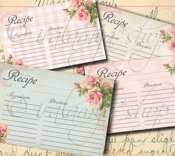 VINTAGE RECIPE CARDS Collage Digital Images -printable download file- Printable Recipe Cards-Recipe Cards-digital paper
