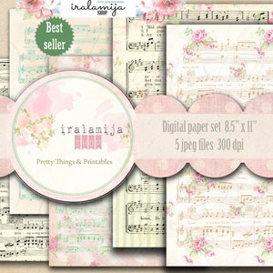 Partituras musicais / Notas musicais / Fundos de partituras musicais de 8,5" x 11" / Imagens digitais / Partituras imprimíveis / Partituras / Papel