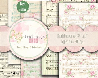 Partituras / Notas musicales / Partituras de 8,5" x 11" Fondos de partituras / Imágenes digitales / Partituras imprimibles / Partituras / Papel