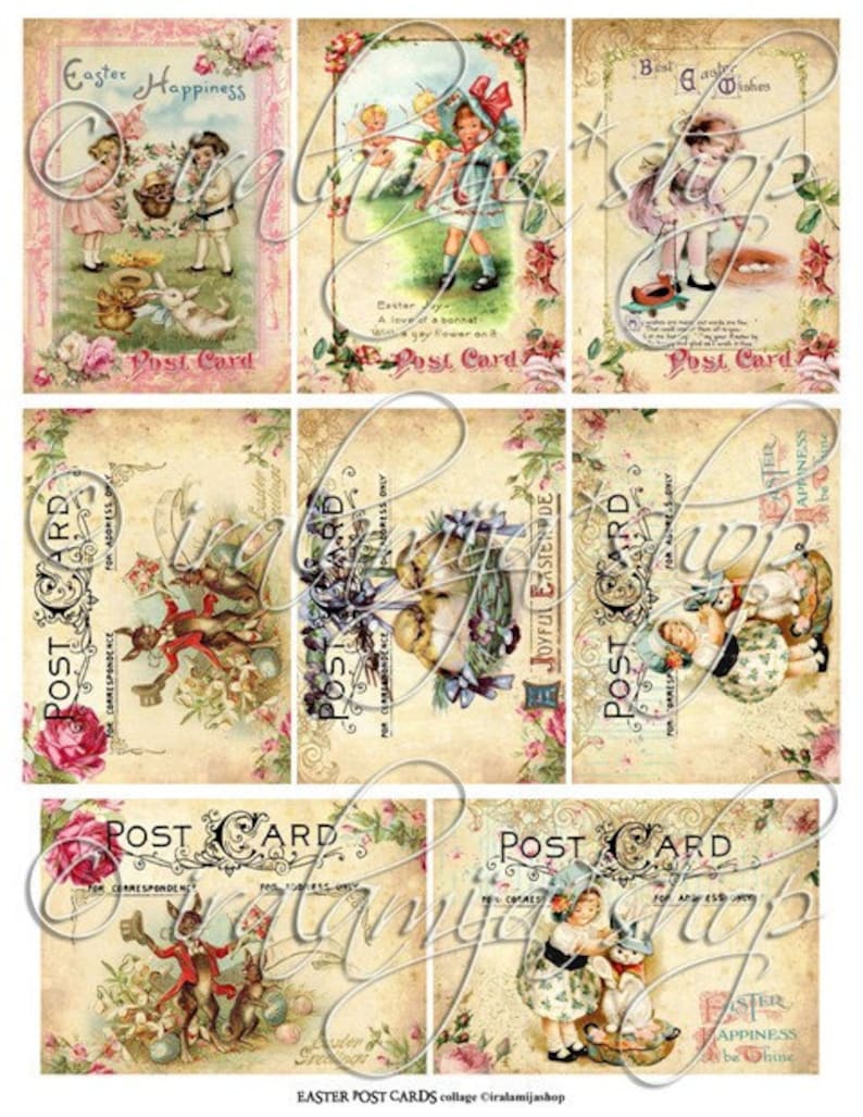 EASTER POSTCARdS Collage Digital Images printable download file/ Easter/ Postcards / Printable Easter Images / Easter Printables / Easter image 2