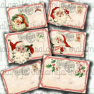 Mini-briefkaarten kerstman /CHRISTMAS Digitale downloads /Afdrukbare tickets / Digitale download / Junk Journal, vintage kerstkaarten