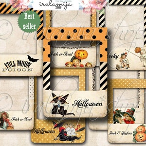 HALLOWEEN PHOTO Frames printable Digital Images - download file Digital Collage Sheet Vintage Paper Scrapbook - photo frames- Halloween