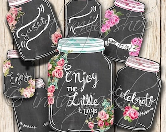 CHALK JARS Collage Digital Images -printable download file Scrapbook Printable Sheet