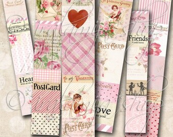 VALENTINE STRIPS collage Digital Images -printable download file- Digital Collage Sheet Vintage Paper Scrapbook