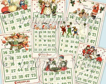 MISTLETOE BINGO CARdS Collage Digital Images -printable download file-