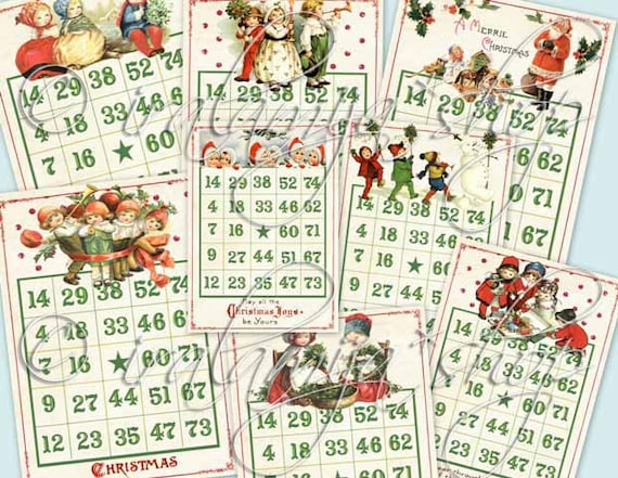 MISTLETOE BINGO CARdS, Junk Journal, Digital download, Fussy Cut, December Daily, Vintage, Santa, Tags, Kit, Printable, Iralamijashop, Cards