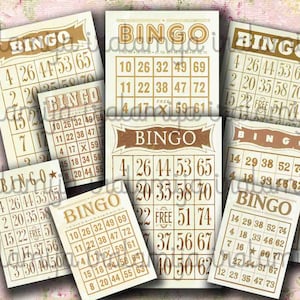 Printable Bingo Cards - VINTAGE BINGO CARDS / Vintage Bingo Cards / Images / Vintage Style printable Bingo cards / Bingo Card /  Bingo Cards