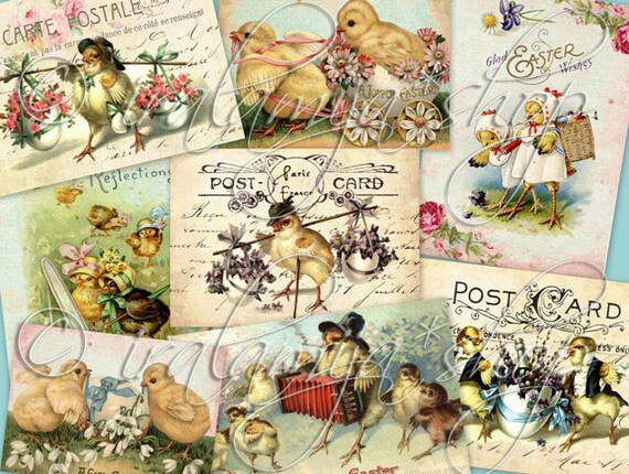 EASTER CHICK Collage Digital Images -printable download file-
