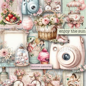 SUMMER TIME Junk Journal Kit Druckbare Vintage Ephemera Sommer Junk Journal Seiten Pingelig Schnitt Digital Download Urlaub Shabby Papierkamera