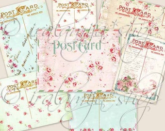 May include: Set of six vintage-style postcards with a floral design. The postcards are blank and ready to be written on. The text "Postcard" is printed on each card.