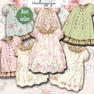 印刷可能なドレス / ヴィンテージドレス No. 2 デジタル画像 / 女の子のドレス クリップアート / 人形 / ドレス コラージュ シート / 印刷可能なドレス / 印刷可能なドレス