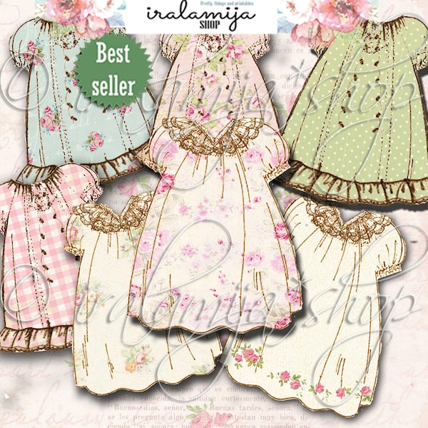 Printable Dress / VINTAGE DRESS No. 2 Digital Images / Girl Dress Clip art / doll / Dress Collage Sheet / Printable Dress / Printable Dress