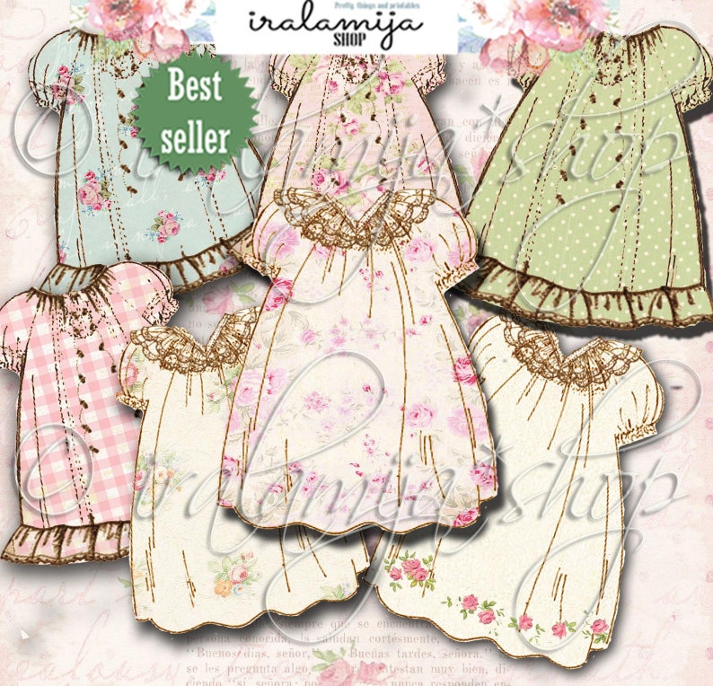 Printable Dress / VINTAGE DRESS No. 2 Digital Images / Girl Dress Clip art / doll / Dress Collage Sheet / Printable Dress / Printable Dress image 1