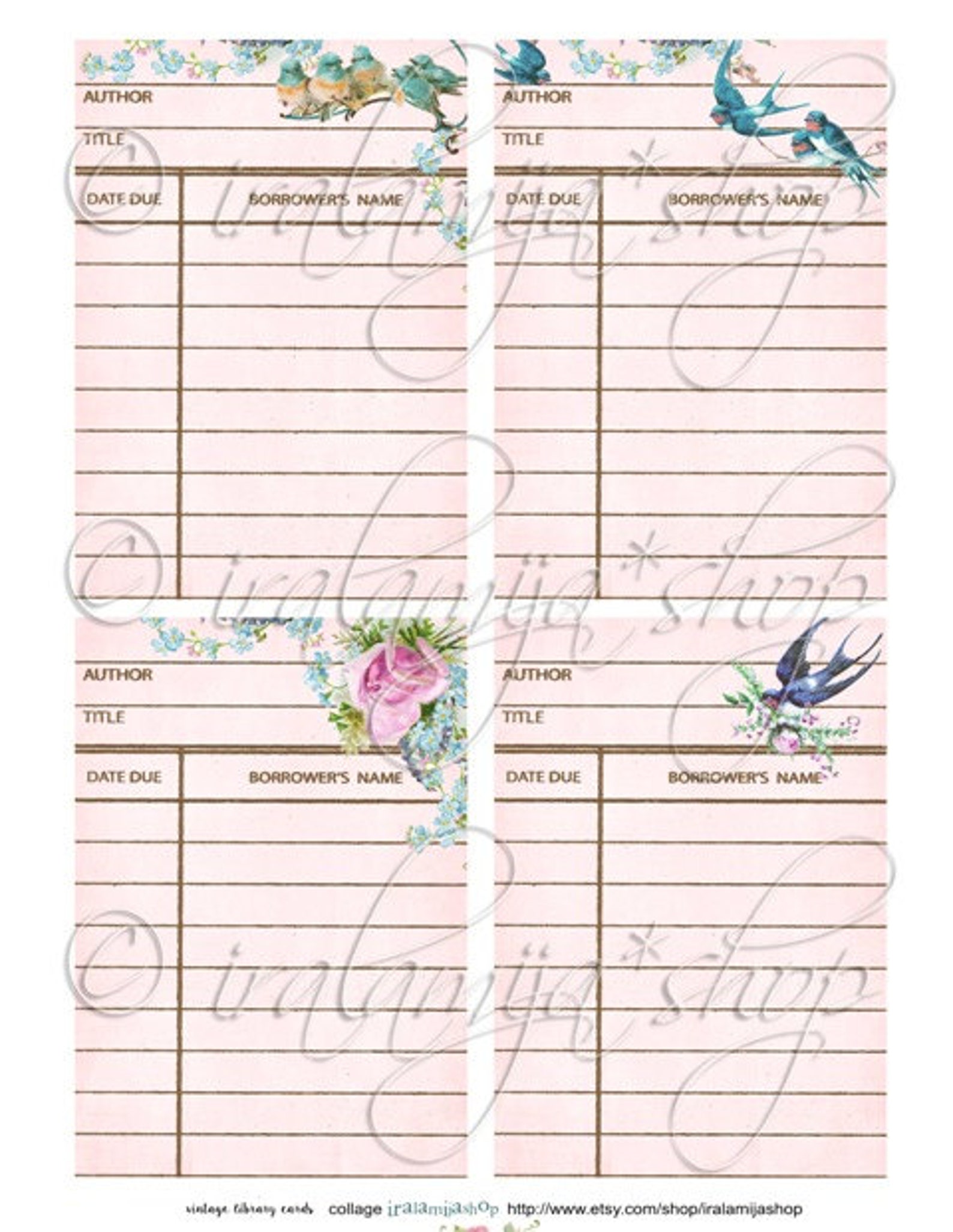 Printable Images VINTAGE LIBRARY CARDS Collage Digital Images Etsy