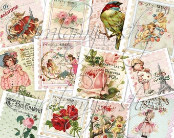 LOVE STAMPS Collage Digital Images -printable download file- Faux Stamps