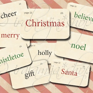 CHRISTMAS FLASHCARDS / Digital Download, Printable, Vintage, Holidays, Junk Journal, Cut Outs, Iralamijashop, Gifts, Download, Tag, Words,