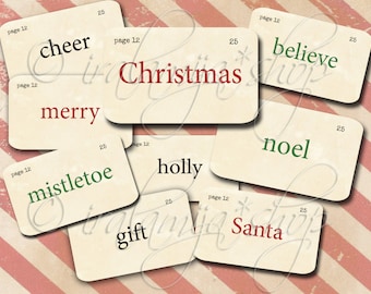 CHRISTMAS FLASHCARDS / Digital Download, Printable, Vintage, Holidays, Junk Journal, Cut Outs, Iralamijashop, Gifts, Download, Tag, Words,