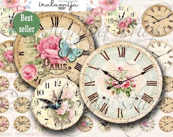 VINTAGE CLOCK Junk Journal Kit Ephemera Cut Outs Vintage Scrapbook Paper Planner Vintage Clock Iralamijashop Digital Download Printable