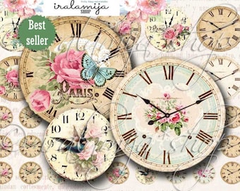 VINTAGE CLOCK Printable / Digital Images / download /Printable Clock / scrapbook paper/ Vintage Clock / Clock Printable /Vintage Clock